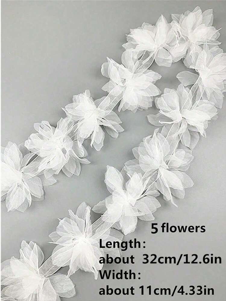 5 件白色欧根纱 3D 渐变花卉装饰适用于 DIY 工艺品、服装装饰贴花补丁 - 白色 - 查看 2