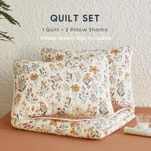 - Floral Quilt Set, Coquette Cottagecore Shabby Chic Flower For Women Teen Girls, Reversible Lightweight Bedspread Coverlet, 3 Pieces, Terracotta Cream, Queen/Full Size - 紫丁香色 - 查看 9