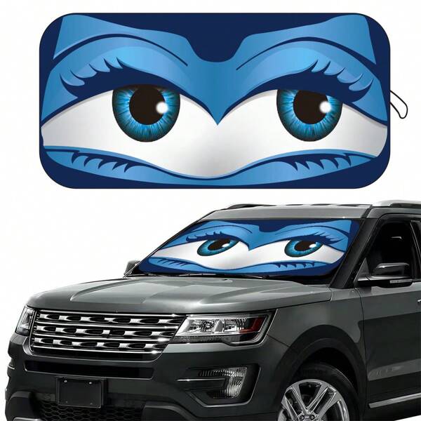 1 pieza Parasol de ojo de coche divertido, a prueba de sol, protección UV, plegable, material 210T ennegrecido, mantiene su vehículo fresco, adecuado para parabrisas automotriz