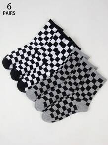 2/4/5/6 Pairs Of Women's Black & White Checkerboard Patterned Crew Socks, Personalized Casual Socks, Versatile For All Season, Suitable For Outdoor, Party, Gift, Y2k, Goth, School, Soft, Breathable