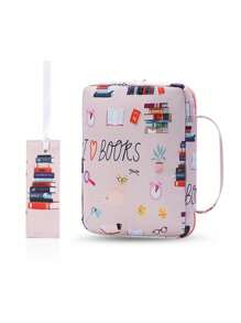 1 Piece Text Cover Floral Pattern, Zippered Storage Bag With Handle And Back, 10 Inch Portable Storage Bag For Daily Carry-On Items, Suitable For Studying, Outdoor, Daily Commuting, Studying, Office Supplies,Back To School,School Supplies