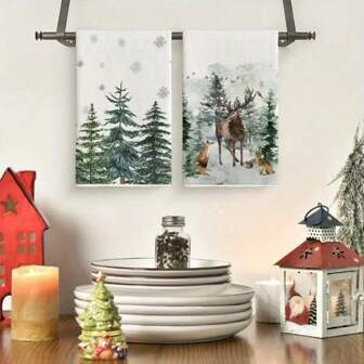 1/1/2 Set Weihnachtsküchentücher, 40 * 60 Zentimeter groß, mit künstlerischen Motiven von Rentieren, Bäumen, Schneeflocken und Weihnachtsbaummustern, geeignet für den täglichen Gebrauch in der Küche während Weihnachten und Winter. Diese Servietten eignen sich auch hervorragend als Dekoration für Feierlichkeiten, Zuhause oder Restaurants und können auch als Geschenk gegeben werden.