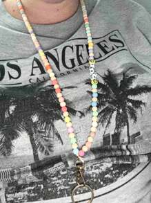 1pc Personalized Name/Text/Boho Style/Mixed Color/Matte Acrylic Bead/Wooden Bead/Lanyard Keychain, Word "TEACH MISS", Teacher's Daily Life Gift/Badge Holder Keychain/Phone Strap/Back To School Gift, Rainbow Teacher Lanyard/Anti-Lost/Customized Name Or ID Card Lanyard/Beaded Lanyard/Name Lanyard, Cute Teacher Gift