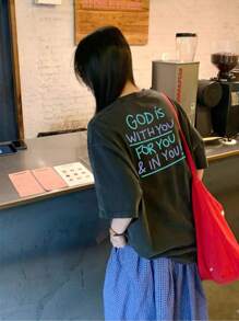 [New For Summer 2025] 100% Cotton Women's T-Shirt, Short Sleeves, Holiday Pattern, Casual, Crew Neck, Recommended For Matching Outfits, Tops - 深灰 - 查看 1