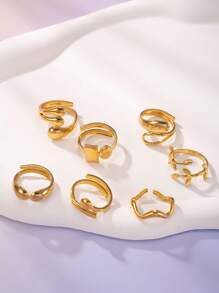 Set de 7 anillos de mujer ajustables con diseño geométrico de estilo bohemio, chapados en oro de 18k y acero inoxidable, adecuados para uso diario o como regalo
