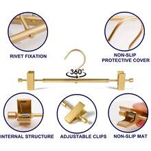 5pcs Matte Gold Aluminum Pant Hangers, 12.2" Super Smooth Durable Metal Skirt Rack, Lightweight & Sturdy Metal Pant Hanger With 2 Adjustable Non-Slip Clips Rotating Hooks, Home Closet Clothesline Pant Clip - Gold - View 4