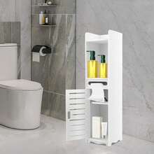 Porta carta igienica, piccolo mobiletto portaoggetti da bagno con ante e ripiani, mobiletto portaoggetti sottile per piccoli spazi da bagno, mensola angolare - bianco