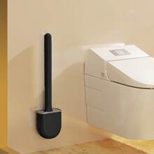 1 件硅胶马桶刷，紧凑型家用壁挂式清洁刷，长款可拆卸马桶刷，带通风孔，防漏，平头，软毛，快干，PP，TPR - 黑色 - 查看 2