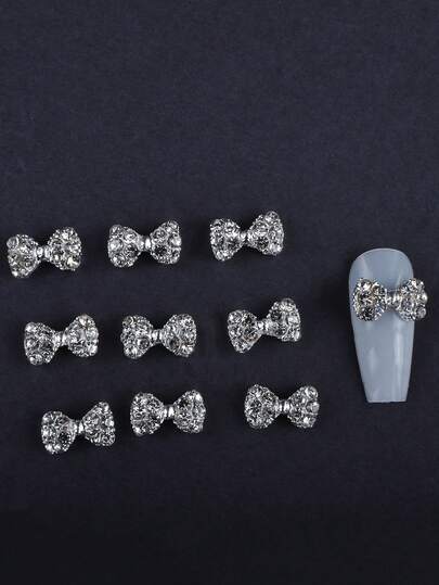 10 件/包合金简约可爱蝴蝶结美甲装饰，韩式 3D 美甲珠宝 DIY 美甲配件，适合女性，多用途，适合日常、假日、通勤使用美甲用品指甲美甲饰品美甲宝石