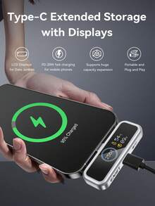 EAGET 手机Type-C U盘扩展存储 自带USB转接头 带LCD显示屏 PD 20W快充（苹果系统需用APP控制，安卓系统可直连OTG） - 複色 - 查看 3