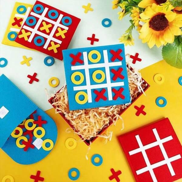 6pcs/Set Mini Felt Tic Tac Toe Board Games, Portable Travel Brain Teasers, Pocket Games