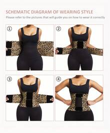Adjustable Corset Waist Trainer Belt For Women & Men - Medium Control Tummy Control & Postpartum Recovery Support, Elastic Nylon Back Brace With Hook & Loop Closure, Elegant Design For Running & Daily Wear, Hand Wash Only, Tummy Control Shapewear, Comfortable Fit, Breathable Fabric, Fitness Enthusiasts - 豹紋 - 查看 2