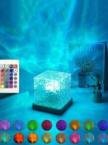 1 pièce Lampe à projection d'ondes 16 couleurs - Flamme rotative progressive avec lumière aquatique, avec télécommande, convient pour le bureau, la table de chevet, la chambre à coucher, le bar, le restaurant, veilleuse des vagues