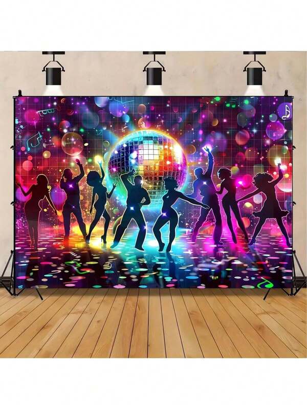 1pc Retro Disco Party Photo Booth Backdrop - 70s 80s 90s Vintage Neon Music Theme - Polyester Fabric Photo Background, Suitable For Birthday Party And Nightclub Events, Universal Fit, No Electricity Required
