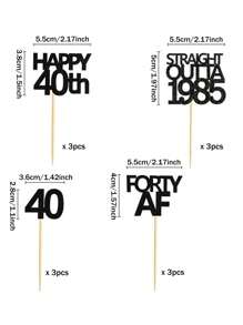 12/24pcs/Set Glitter Black 1995 1985 1975 Cupcake Toppers, Happy 30th/40th/50th Birthday Party Cake Decorations
