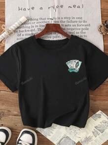 maglietta grafica Western Cowboy da donna, maglietta casual a girocollo a maniche corte, top estivo in maglia di poliestere con stampa a cartoni animati, 95% poliestere 5% elastan, peso 180g/m² - lunghezza regolare