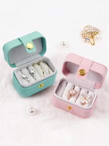 Petite boîte à bague en PU, boîte à bijoux à bouton, boîte à bijoux cadeau, boîte à bague de mariage, convient pour ranger et exposer les bagues, colliers, boucles d'oreilles, nail art. Idéal pour les cadeaux de mariage et la Saint-Valentin.