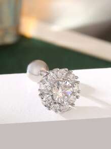 1pc Elegant CZ Geometric Round Stud Earrings, Miniature Titanium Alloy Earring, Versatile Everyday Wear For Women