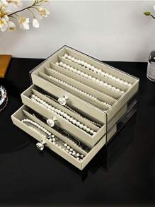 1 Stück multifunktionale Schmuckbox, 3-lagiger Halsketten Aufbewahrungskasten, schubladenartiger Schmuckorganizer für Zuhause für Ohrringe, Ringe, Ketten, Armbänder, geeignet für Schmuckgeschäfte und täglichen Gebrauch, große Kapazität, ideales Geschenk für Frauen und Mädchen