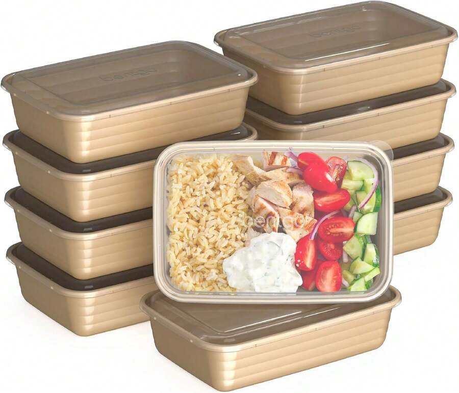 20-Piece Lightweight, Durable, Reusable -Free 1-Compartment Containers - Microwave, Freezer, Dishwasher Safe - Gold - 金色 - 查看 1