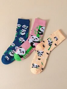1/4 双卡通熊猫图案时尚短袜，柔软舒适，中筒袜，适合日常穿着，圣诞礼物 - 多色 - 查看 28