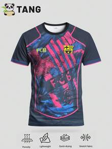 FC Barcelona Style Men's Soccer Sweatshirt & Crew Neck Comfortable Sports Top, Suitable For Soccer Match, Training, Casual Everyday Wear - Navy Blue - View 2