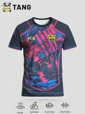 FC Barcelona Style Men's Soccer Sweatshirt & Crew Neck Comfortable Sports Top, Suitable For Soccer Match, Training, Casual Everyday Wear