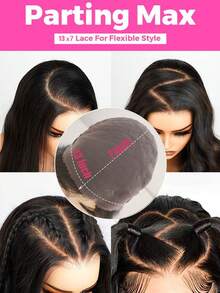 QVR QUEEN VIRGIN REMY QVR 200% 密度 22 英寸长真人发 13x7 蕾丝前发假发 最大分缝 自由分缝 无胶雷米真人发波浪假发 耳对耳 预剪蕾丝闭合假发 预拔自然发际线 - Natural Black - 查看 5