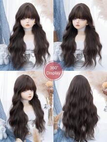 alicegarden 1 Synthetic Heat-Resistant Long Rolled Wig, Black Brown Long Rolled Hair With Bangs, 28 Feet Long, Made Of Fiber, Suitable For Daily Use, Natural Artificial Wig - Black Brown - View 6