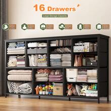 EnHomee Large Dresser And TV Stand Fit 60" TVs With 16 Fabric Drawers, Solid Wood Top & Built-In Charging (3 Outlets + 2 USB) For Bedroom And Living Room, Black Wood Grain - Black - View 4