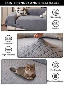 1件装简约宽松沙发套 - 弹性全包覆，可拉伸防滑，适用于1-5座沙发，可机洗，四季皆宜，宠物友好且防污 - 深灰色 - 查看 8