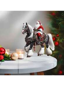2D flach, 2D Weihnachtsmann reitend auf Pferd Acryl Ornament - Festliche Weihnachtsdekoration mit Kranz, Geschenken und Schneeflocken, perfekt für Heim- oder Büro-Feiertags-Dekoration, 1 Stück, ideales Abschlussgeschenk | Art-Deco-Weihnachtsmann | Klarer Kranz-Design, Weihnachtsmann Dekorationen