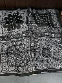 1 Khăn Bandana họa tiết Paisley Bohemian dành cho nữ, Khăn trùm đầu chống nắng thời trang thường ngày, đa năng để mặc hàng ngày, mặc vào mùa xuân/hè - màu đen - Xem 4