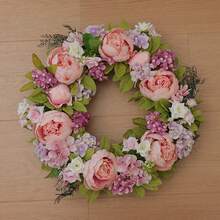 1pc 45cm/17.72in Romantic Vintage Style Artificial Simulated Peony Flower Hanging Decorative Wreath For Thanksgiving, Harvest, Christmas, Valentine's Day, Mother's Day, Weddings, Holiday Party Mantel, Wall, Door Window, Staircase Decorative Wreath, Thanksgiving Gift - B - 查看 8