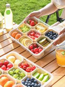 1 Stück/2 Stücke Fach-Lebensmittelbehälter mit luftdichtem Deckel, geeignet zum Aufbewahren von Süßigkeiten, Obst, Nüssen und Snacks. Hergestellt aus Material mit Frischhaltefunktion, verwendbar für Strand-Picknick, Partyausstattung, Kühlschrankorganisation und tragbaren Outdoor-Gebrauch. Einfache Lebensmitteleinteilung und Frischhalten der Lebensmittel in hygienischer Weise, Campusausstattung, Studentenbedarf, Rückkehr zur Schule Bedarf.