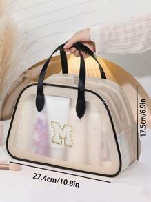 1 geantă de machiaj transparentă cu litere, geantă de toaletă portabilă de călătorie, geantă de călătorie transparentă de mare capacitate cu mâner, geantă cosmetică impermeabilă din PVC, geantă de depozitare multifuncțională, geantă de depozitare, geantă de depozitare portabilă de călătorie, geantă de bagaje, geantă de depozitare de călătorie, geantă de depozitare pentru organizarea hainelor, geantă de bagaje, geantă de depozitare pentru cosmetice, geantă de depozitare pentru îngrijirea pielii, potrivită pentru machiaj, instrumente de machiaj, depozitare pentru îngrijirea pielii, creion de sprâncene, paletă de farduri de pleoape, ruj, puf de pudră, pensulă de machiaj