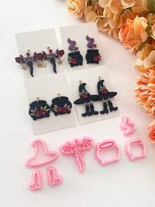 万圣节珠宝配饰粘土模具 - 女巫大锅、龙、毒药、哥特式聚合物粘土切割器、DIY 粘土珠宝制作套件、粘土耳环模具，由 PLA 制成，非常适合万圣节派对、哥特式风格爱好者 - 粉色 - 查看 3