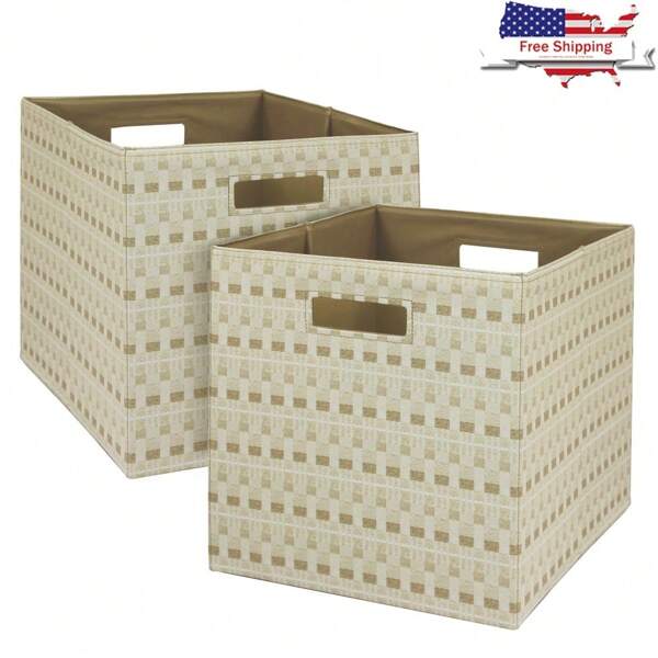 Fabric Cube Storage Bins 2 Pack Collapsible Carrying Handles Organizing Toys Clothes Office Supplies Indoor Storage