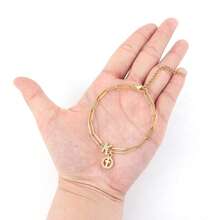 1pc Classic Simple Pave Zirconia Initial Round Hollow Cross Pendant Golden Stainless Steel Paper Clip Chain Bracelets For Women - Yellow Gold - View 3