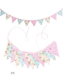 12pcs/Set Fabric Triangle Pennant Banner, Suitable For Birthday Party, Wedding, Bridal Shower, Outdoor And Home Decor - Multicolor - View 12