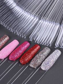 50pcs Clear False Nail Tips Set - Nature Sculpted & Fan Shape Display Sticks For Gel Polish Practice, Nail Art Training & Salon Color Swatch Boards, Essential For Beginners & Professional Nail Artists