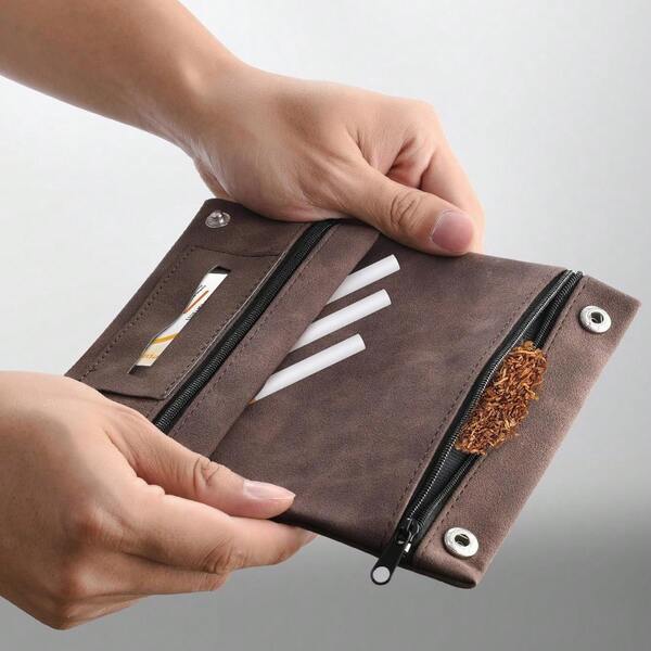 Estojo para cigarros vegano premium - unissex, com vários compartimentos, bolso macio e fecho de segurança com zíper, fecho de pressão de metal, acessório para fumar | Bolsa da moda | Fecho de pressão de metal, porta-cigarros