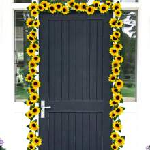 Künstliche Sonnenblumen Girlande mit hängenden Sonnenblumen Ranken und grünen Blättern, Seidenblumen für Haus Zimmer Küche Garten Hochzeitsbogen Braut Baby Shower Party Outdoor Deko medium