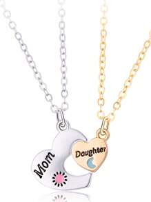 Conjunto de 2 colares com pingentes de metal, mãe e filha, irmã, mãe, coração, joias finas, presentes