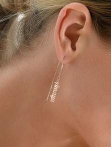 1pc Dainty Name Earrings , Custom Name Jewelry , Gold Earrings , Personalised Earrings , Contains Exquisite Gift Boxes As Valentine's Day, Holiday Gifts, Mother's Day Gifts, And Love Gifts. - Gold - View 5