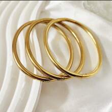 3 Pcs Gold Plated 18K Stainless Steel Bamboo Knot Bangle Bracelet For Women, Suitable For Daily, Party, Event And Gift - Gold - View 17