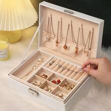1pc White Luxury PU Leather Multifunctional Jewelry Storage Box With Secure Lock And Reliable Soft Cushion Drawer, Velvet Lined Travel Case, Large Capacity Multi Compartment Design, Suitable For Rings, Earrings, Necklaces And Bracelets - Elegant Black And Pink Home Decoration Jewelry Gift Box, Perfect Gift For Valentine's Day, Christmas, Mother's Day, Thanksgiving, Exquisite Design, Keychain Closure Jewelry Box, Fashionable Storage, Durable Structure, Exclusive To Fashion Enthusiasts - 白色 - 查看 9