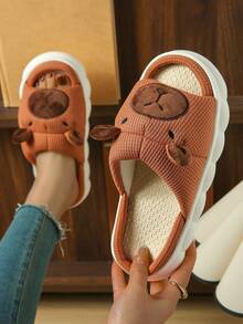 EVA Cute Bear Linen Slippers, Thick Non-Slip Soles, Comfortable Indoor Slippers, Cartoon Bear Linen Slippers With Thick Non-Slip Soles, Breathable For Home Use, Cute Bear Linen Slippers With Thick Non-Slip Soles, Breathable And Not Stuffy, Comfortable Home Leisure Choice, Cute Cartoon Bear Linen Slippers With Thick Non-Slip Soles, Breathable For Home Use, Comfortable Stepping Sensation, Bear Pattern Linen Slippers With Thick Non-Slip Soles, Cute Style For Home Use, Breathable And Not Stuffy