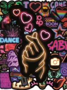 50pcs Set Cute Anime Neon Stickers, Aesthetic DIY Scrapbooking, Stationery, Guitar, Luggage, Decorative Stickers, Fun Doodle Stickers School Supplies,Back To School
