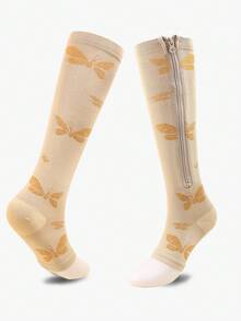 1 par de calcetines deportivos de tobillo con cremallera de dedo abierto para mujer, mangas de compresión para piernas para uso diario en yoga o gimnasio - Multicolor - Ver 23